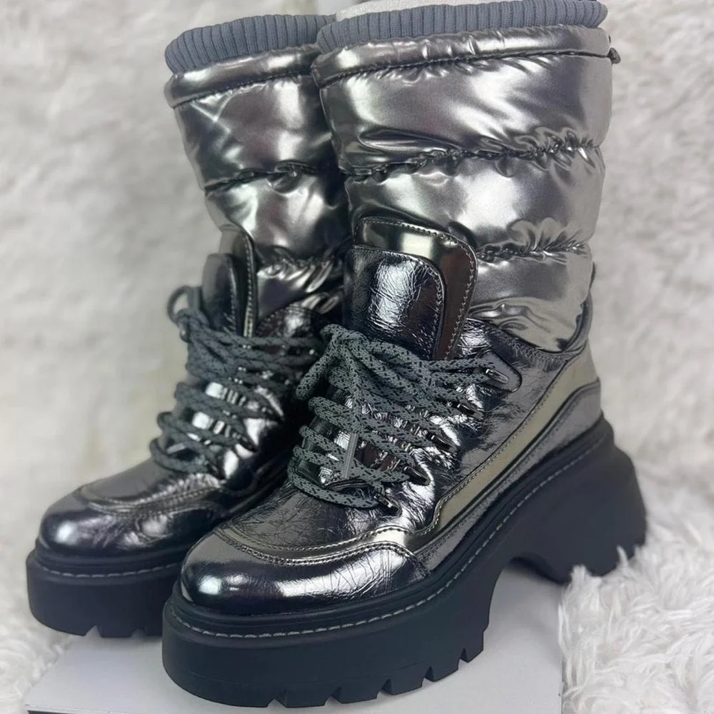 NEW Michael Kors Shiloh Metallic Gunmetal Platform Boots – Size 7 SHINY Grunge
